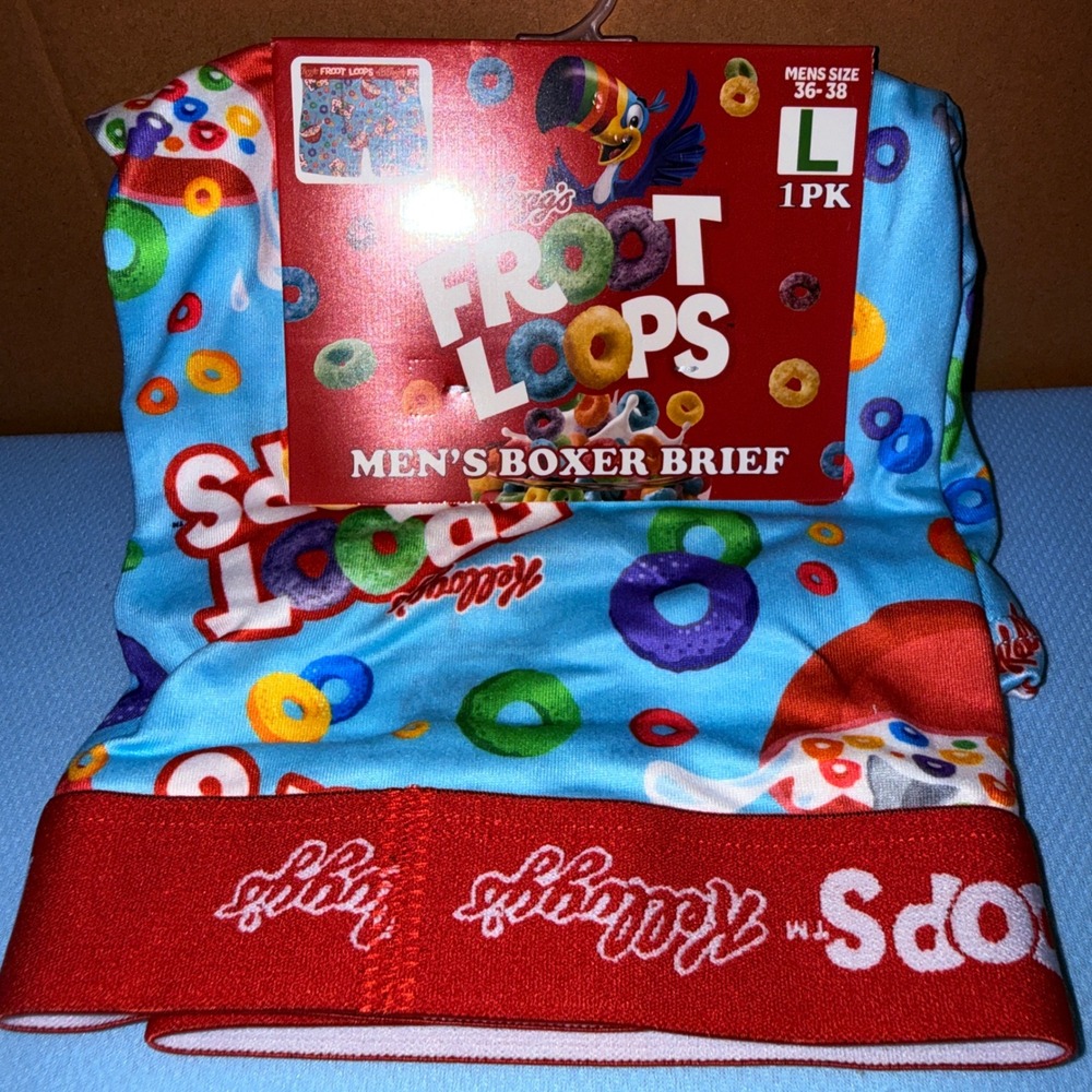 Kellogg's Froot Loops Boxer Briefs Men L NEW Cereal Graphic Toucan Sam Blue